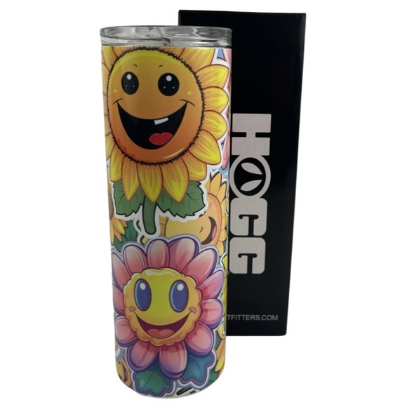 Skinny Tumbler 20oz Smiley Face Flowers Sunflowers Stainless-Steel Insulated - Picture 1 of 9